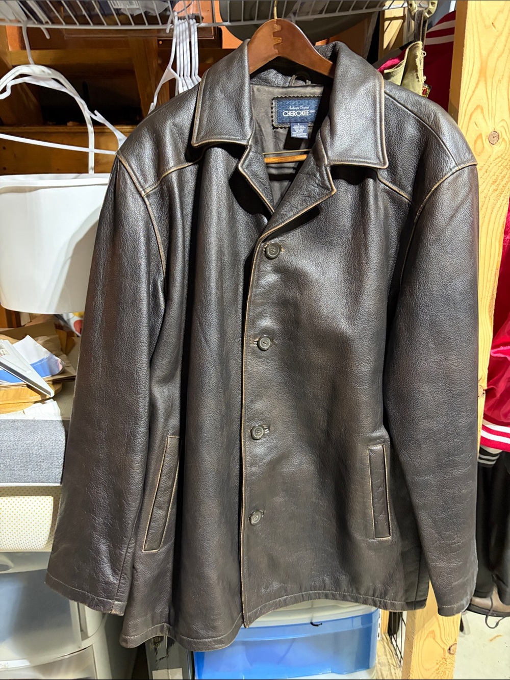 Cherokee Men’s Dark Brown Leather Car Coat